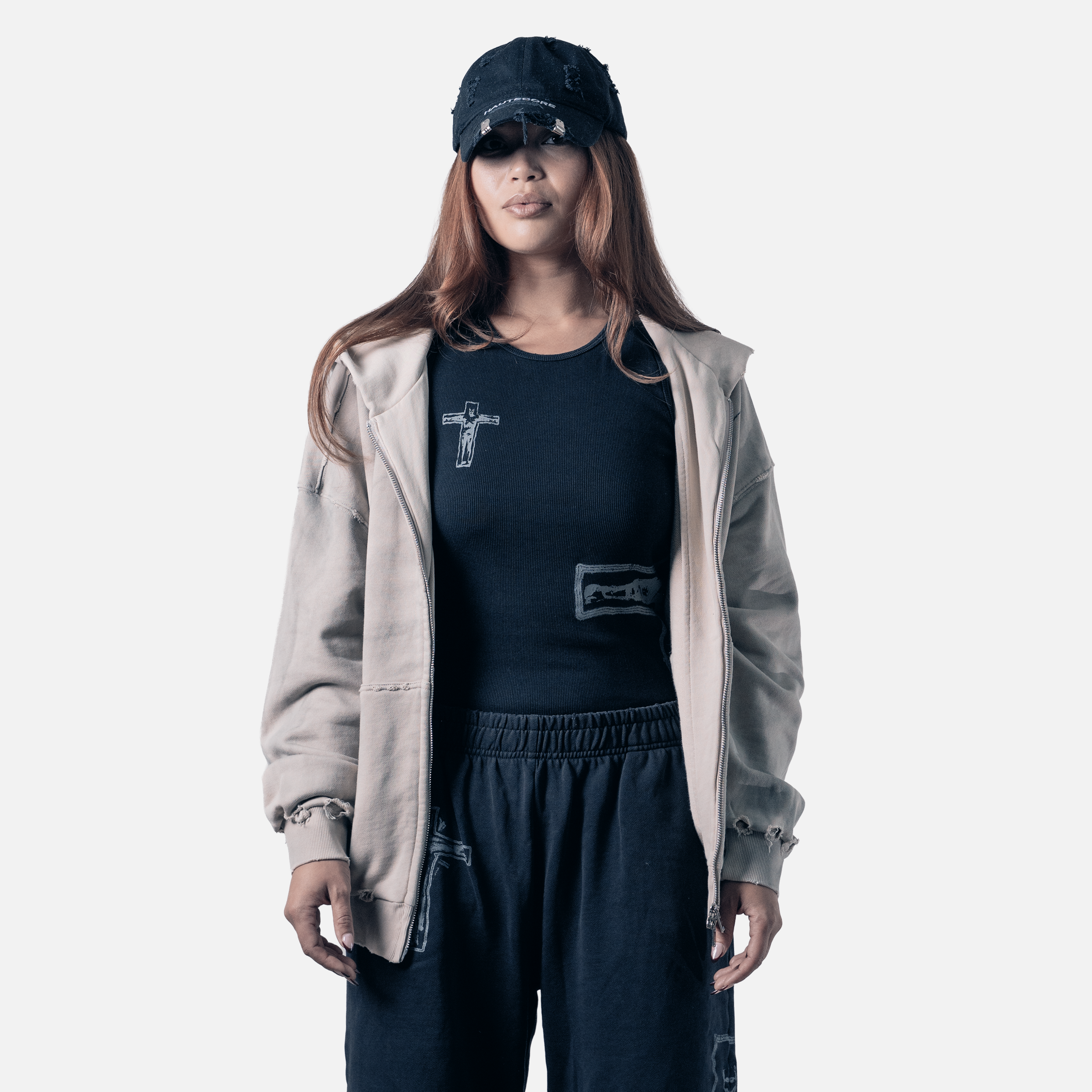 Tatted Zip-Up Hoodie (Bone)