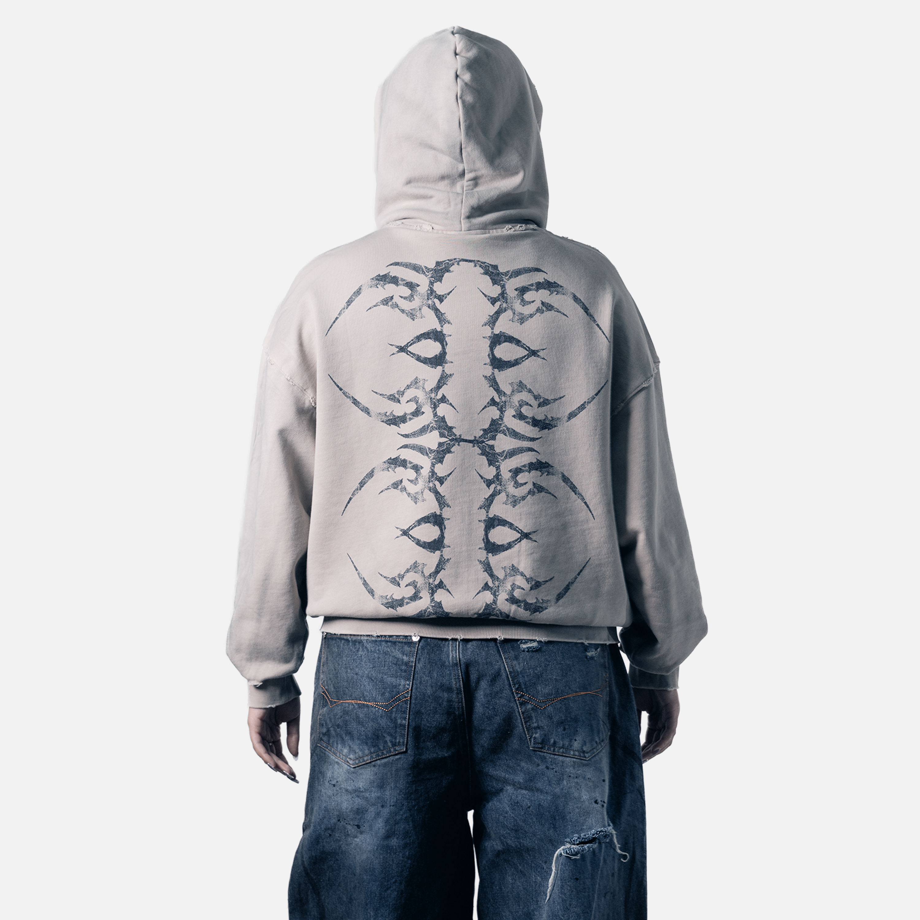 Tatted Zip-Up Hoodie (Bone)