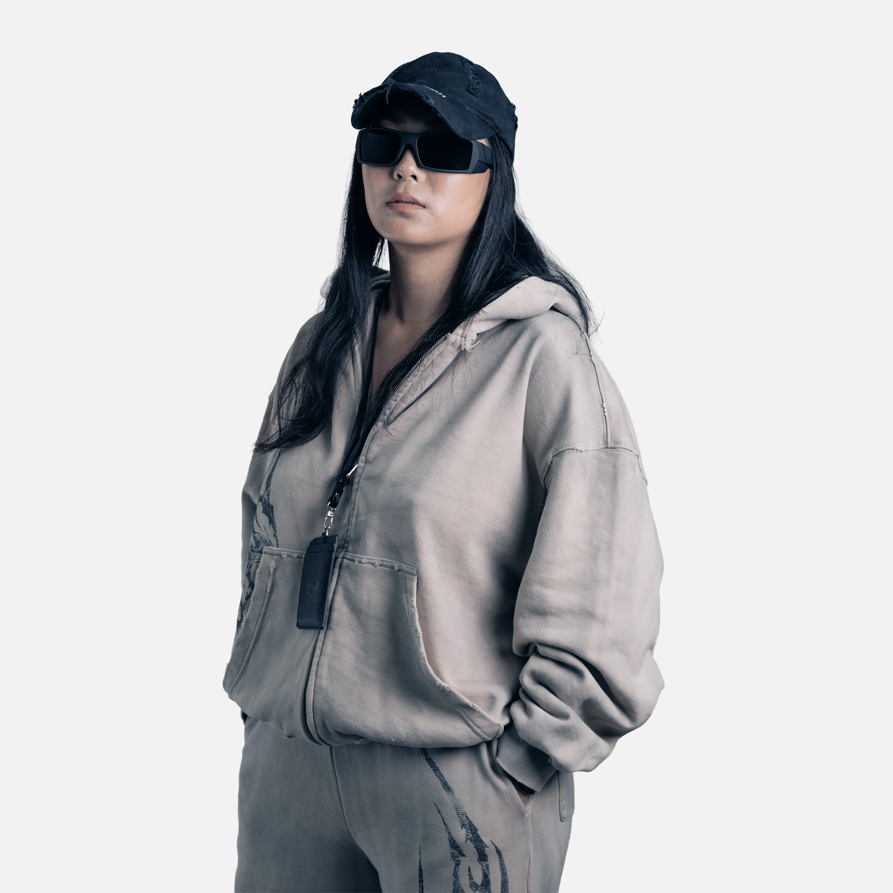 Tatted Zip-Up Hoodie (Bone)