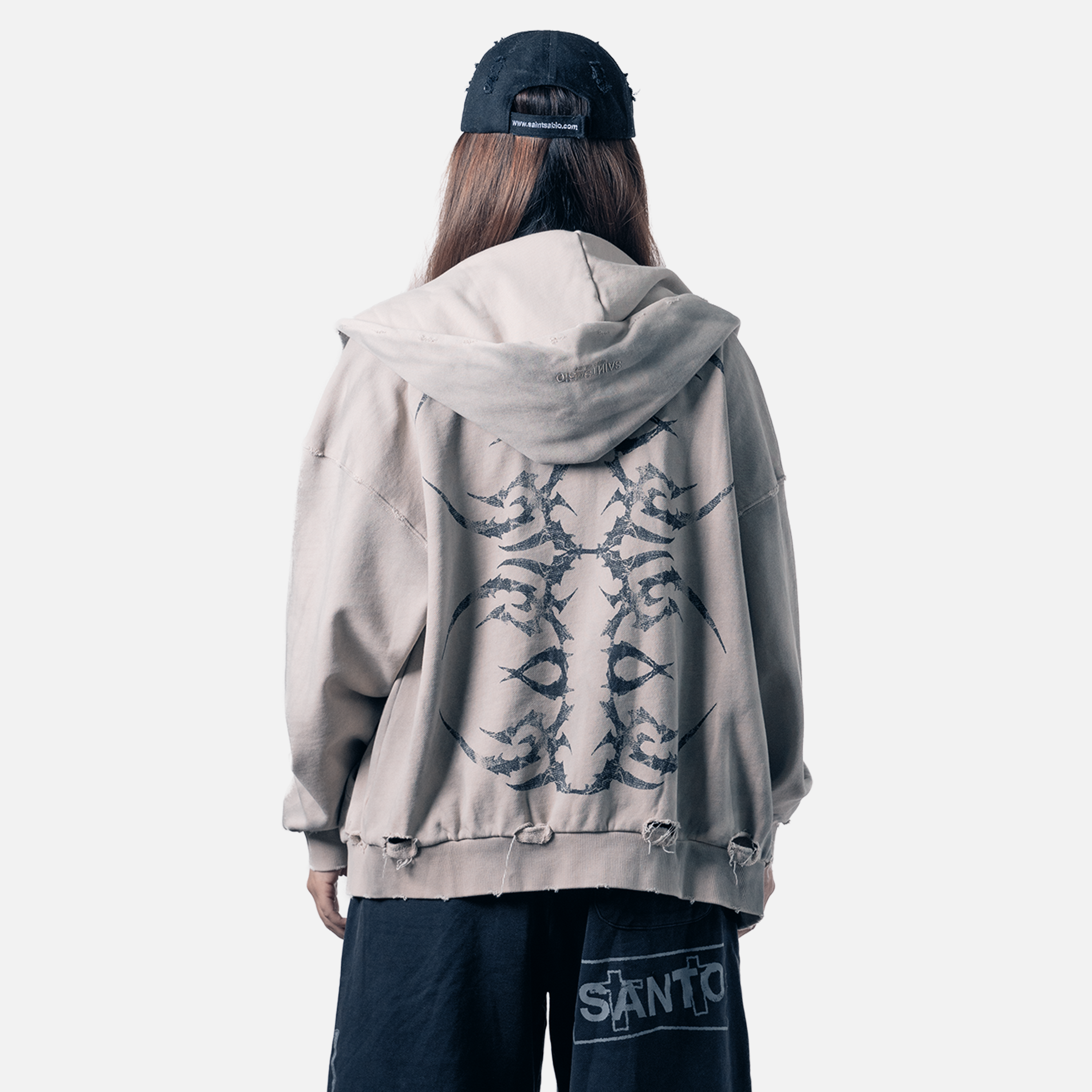 Tatted Zip-Up Hoodie (Bone)
