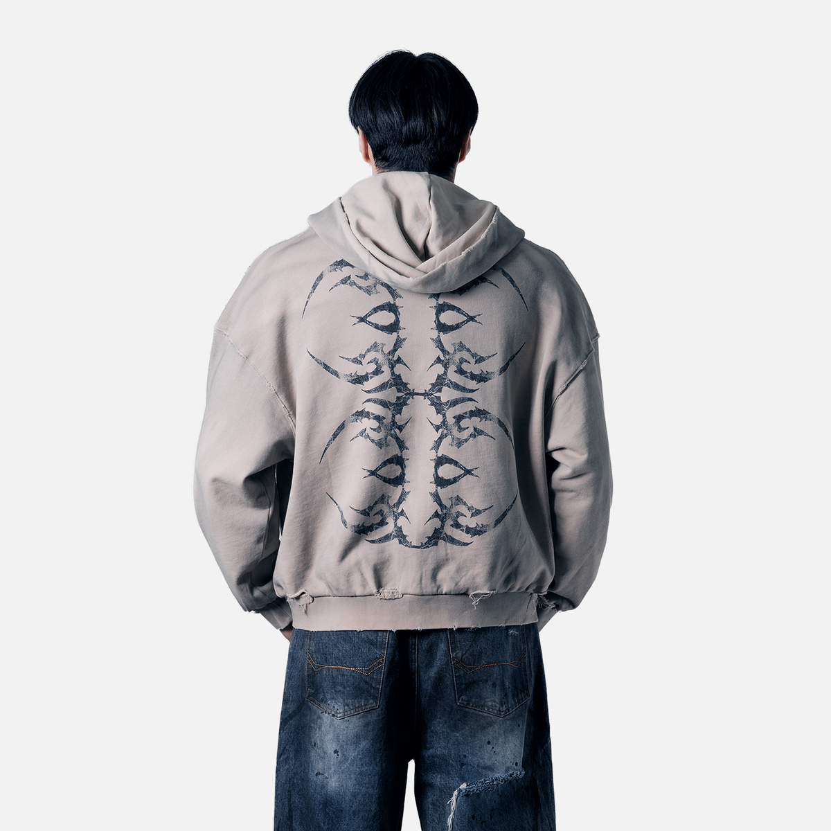 Tatted Zip-Up Hoodie (Bone)